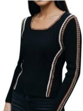 House of Harlow 1960 Black Ribbed Top with Gold Label